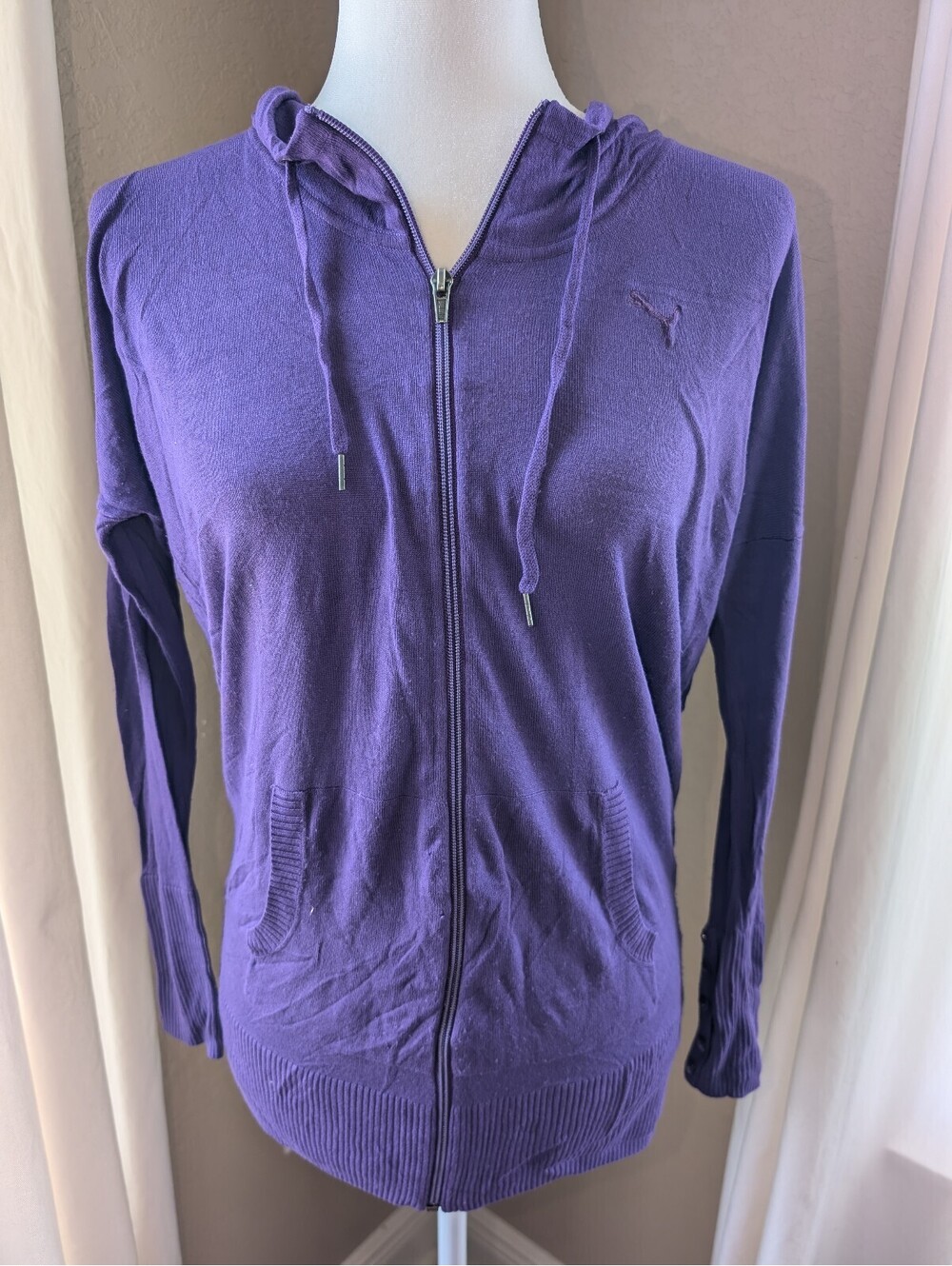 Puma Sportlifestyle Purple Knit Zip Up Hoodie Women's Size XS Y2K Lightweight